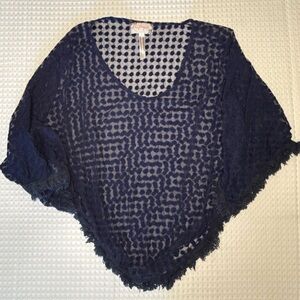 Free People Poncho Top Purple Open VNeck Textured OS